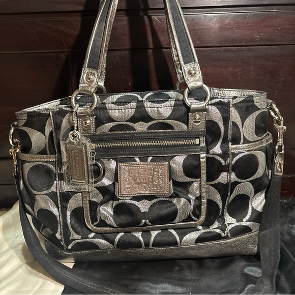 Coach Poppy Black and Silver Signature Y2K purse tote - Picture 1 of 12